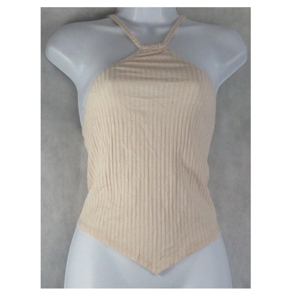 LNA Women's Logue Sleeveless Open Back Halter Top, Beige, Small